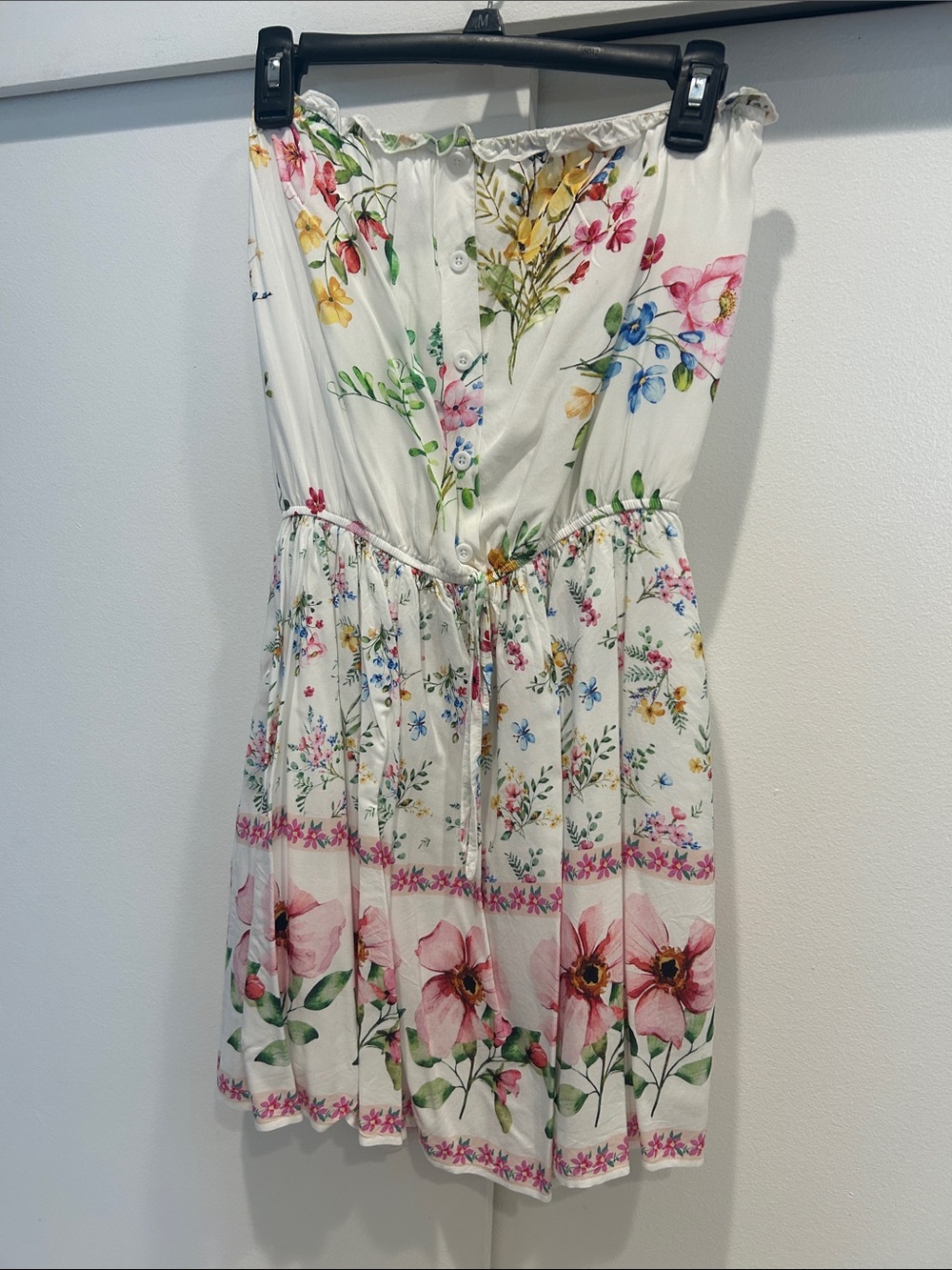 Cupshe White Floral Strapless Sundress with Pink & Green Bouquet Print